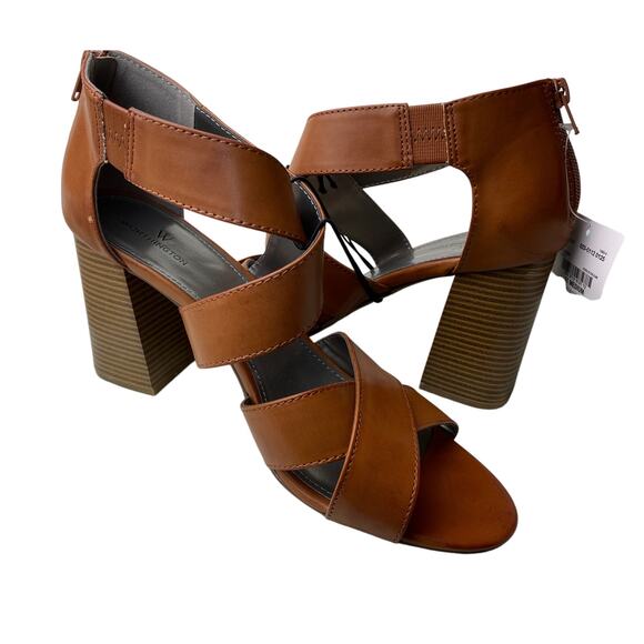 Retro Worthington Womens 11M Zip Back Brown Wide Strap 4" Chunky Bohemian Heels - Picture 1 of 10